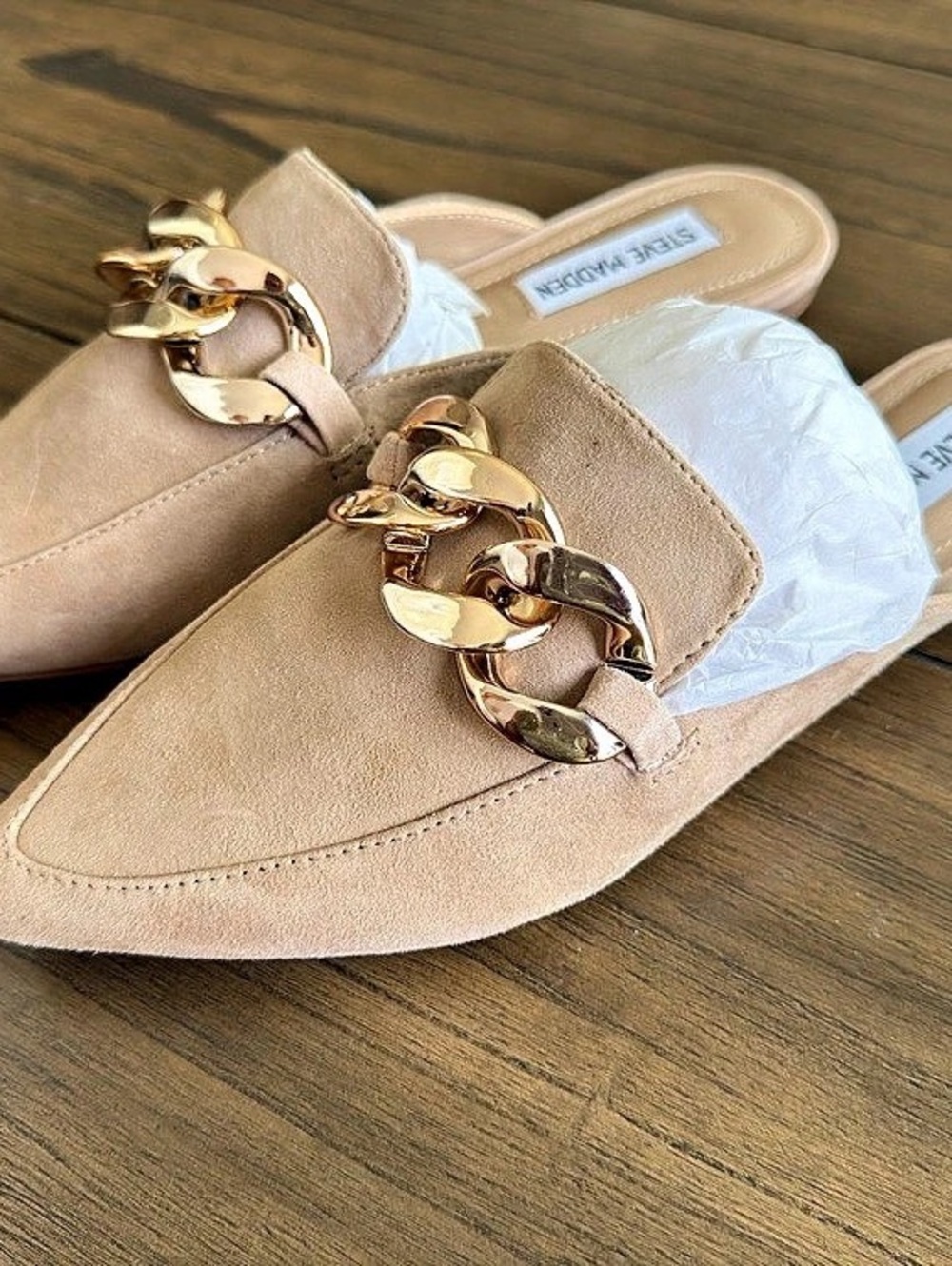 Steve Madden Fanna Chain Mules in Tan US 7.5